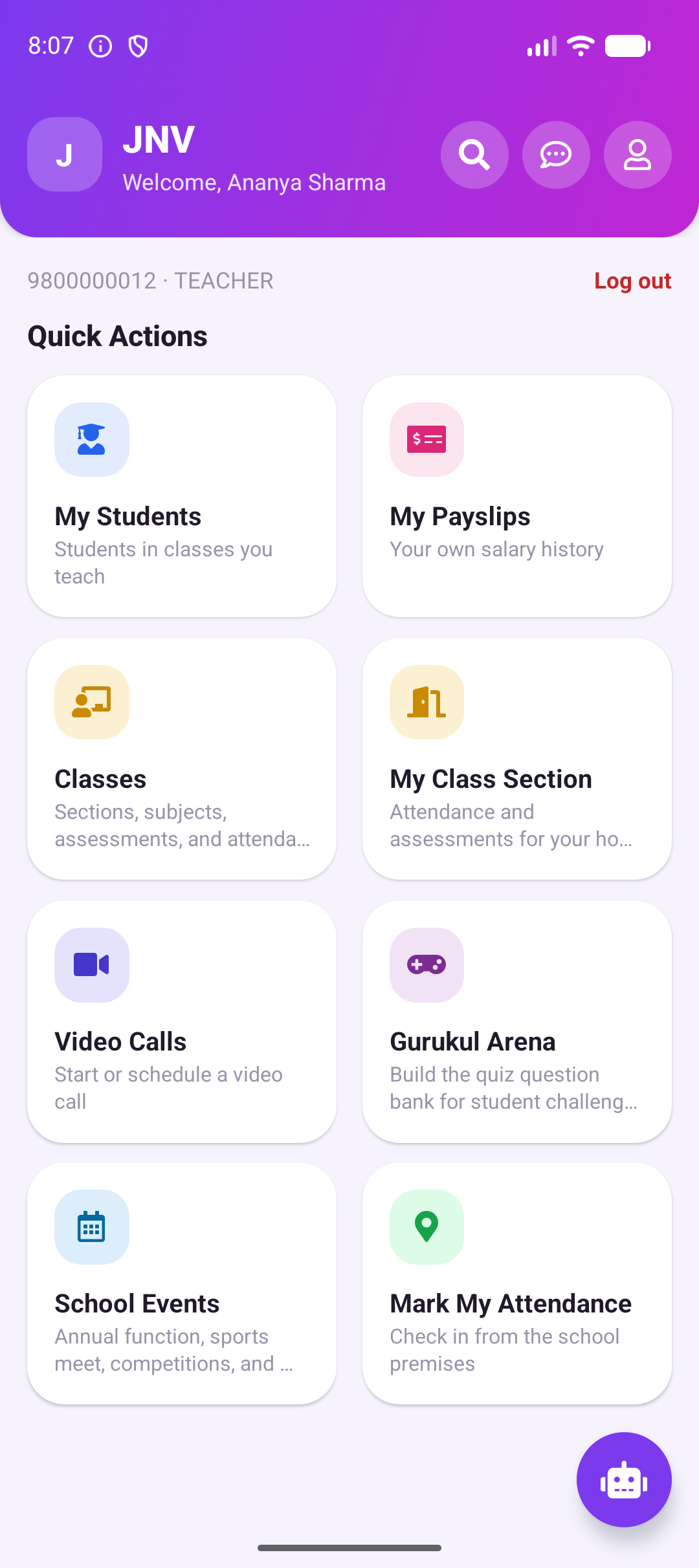 Gurukul teacher dashboard