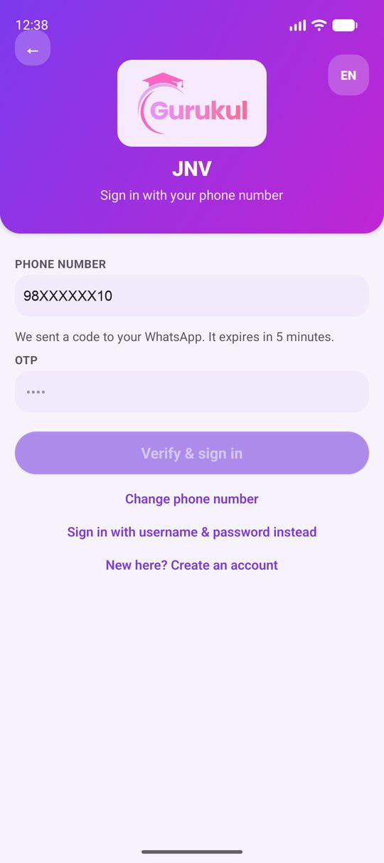 Sign in screen after the code was sent, with an OTP field and Verify and sign in button