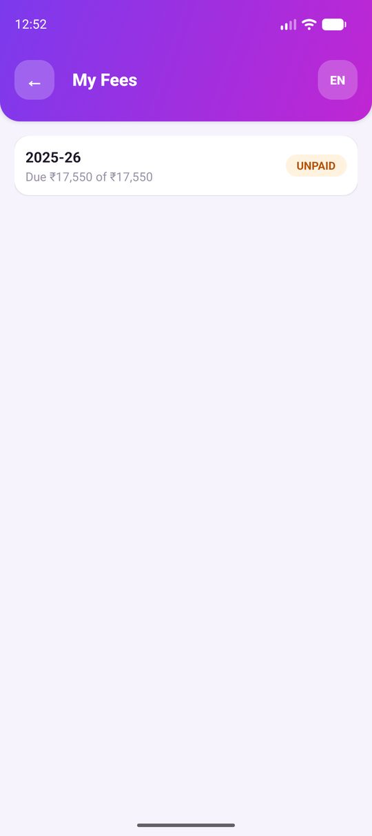 My Fees screen showing dues for the academic year